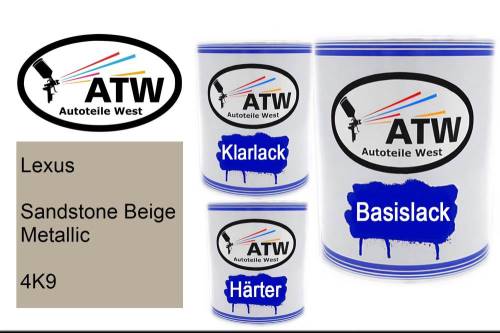 Lexus, Sandstone Beige Metallic, 4K9: 1L Lackdose + 1L Klarlack + 500ml Härter - Set, von ATW Autoteile West.